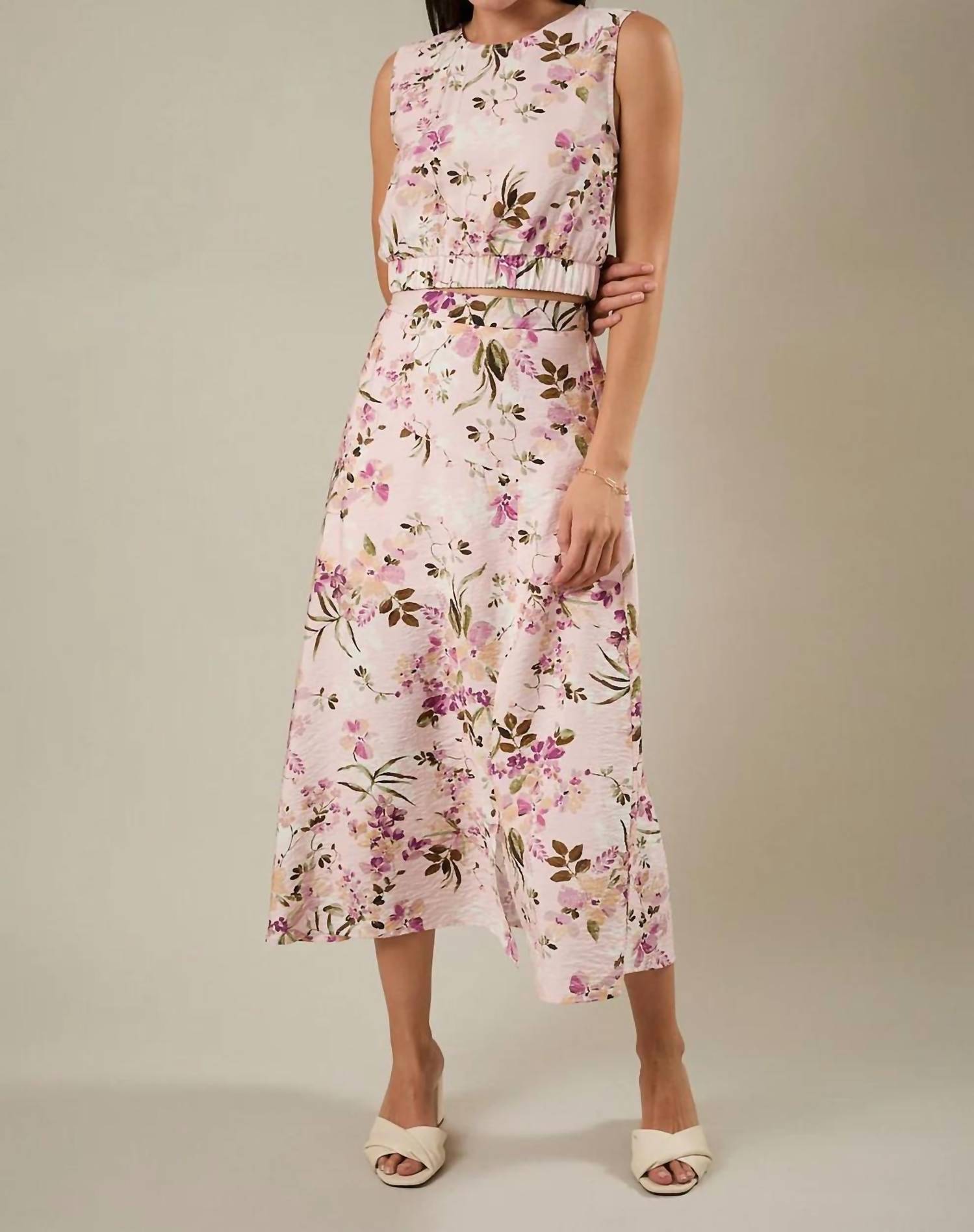 Gilli - Aura Floral High Waist Midi Skirt