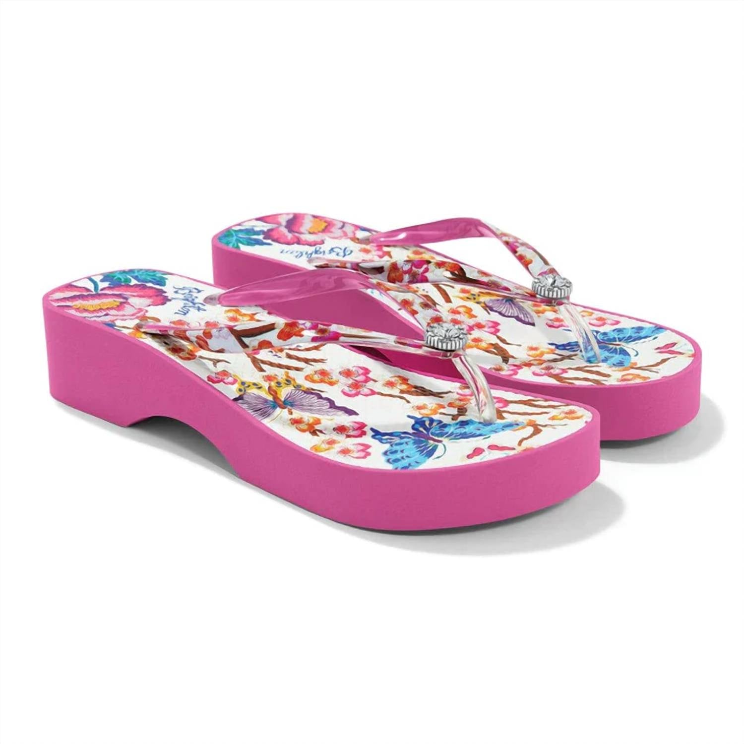 Brighton - Women's Geisha Butterflies Cherry Blossoms Platform Flip Flops