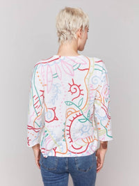 Charlie B - C2639PR-261B - Printed Cotton Crew Neck Sweater