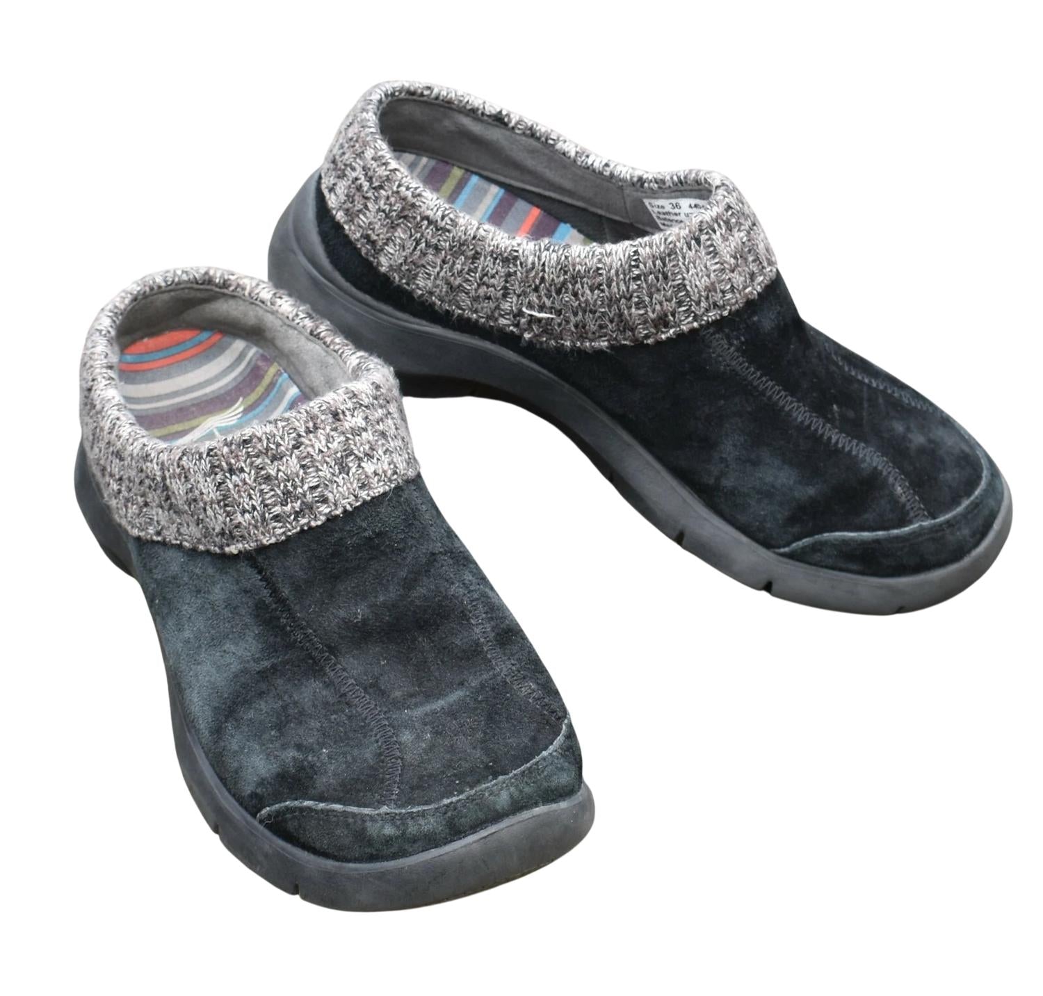 dansko Women's Emily Slip On Shoes in black suede - women's flats - detail view