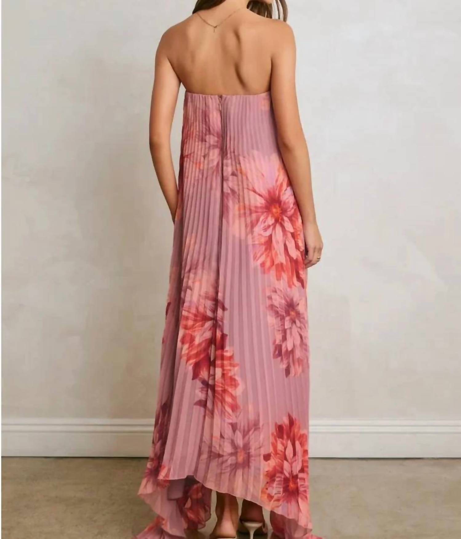 Dress Forum - Pleated Strapless Floral Dress