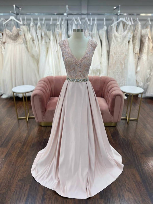 Jovani - Women's Cap Sleeve Satin Gown