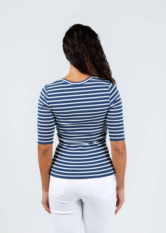 Goldie - Women's Rebecca Striped Rib Half Sleeve Top