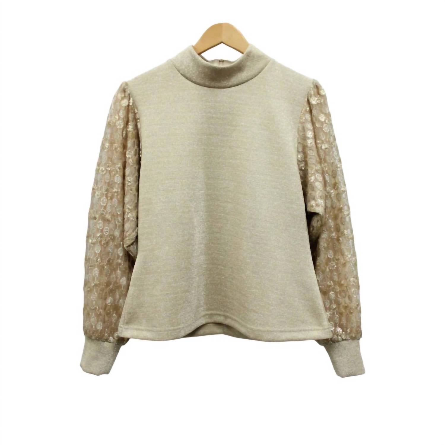 Berek - Women's Light Golden Teardrop Mock Neck Top
