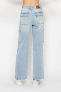 Judy Blue High Waist Cargo Wide Leg Denim Jeans in light blue - women's jeans - view 4