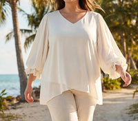 Karen Kane - Layered Sleeve Asymmetric Top - Plus Size