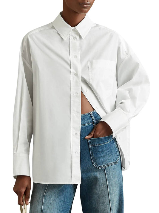 Reiss - Edie Oversized Cotton Button-through Long Sleeve Shirt