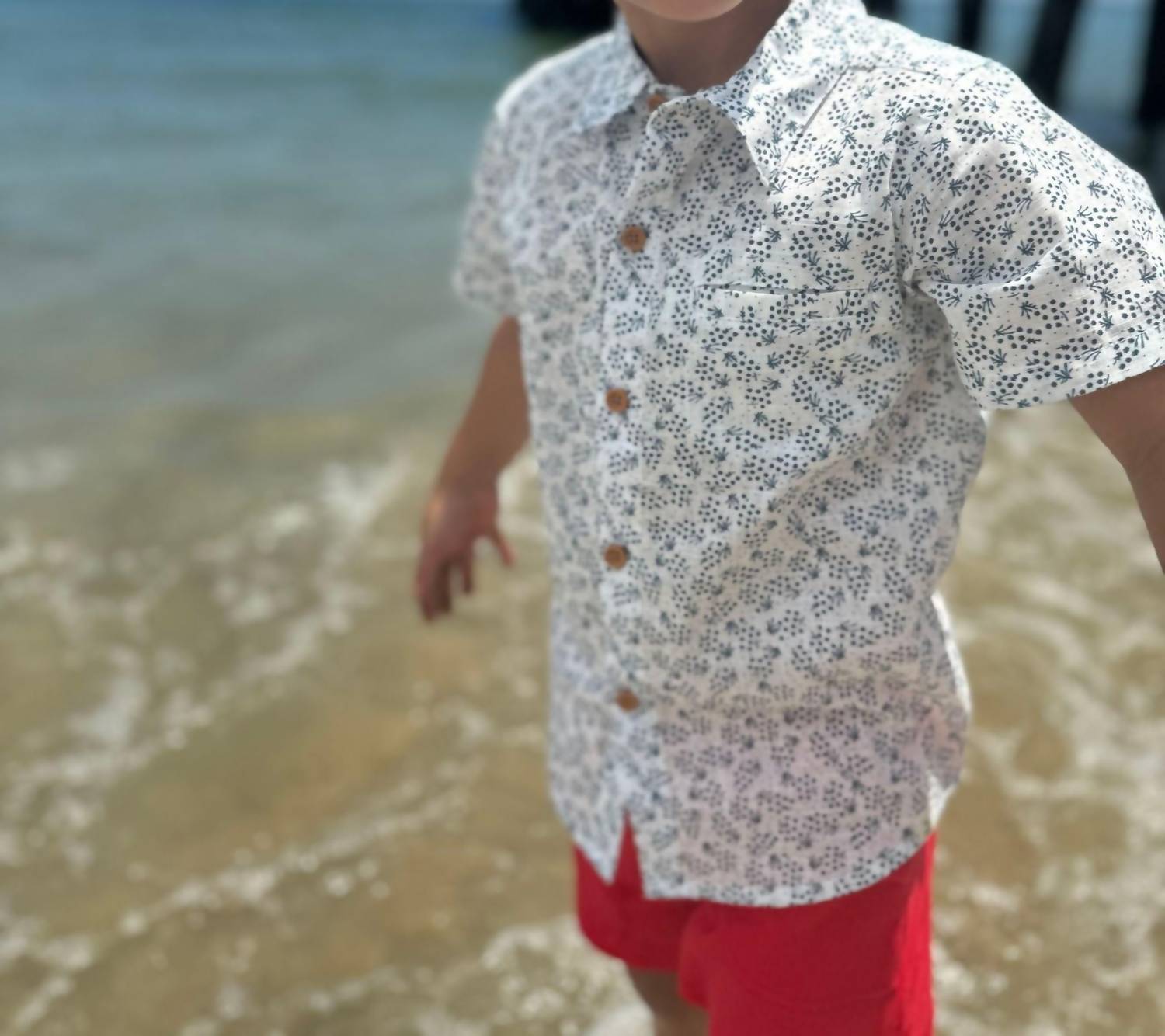ME & HENRY Boy's Newport Woven Shirt in navy floral - kids' shirt - detail view