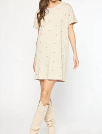 Entro - Solid Short Sleeve Studded Dress