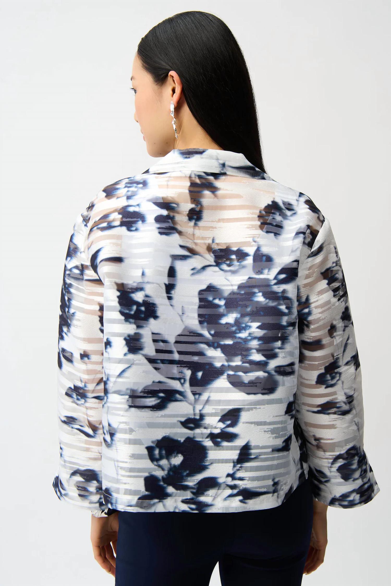 Joseph Ribkoff - Jacquard Organza Floral Print Trapeze Jacket With Stand Collar