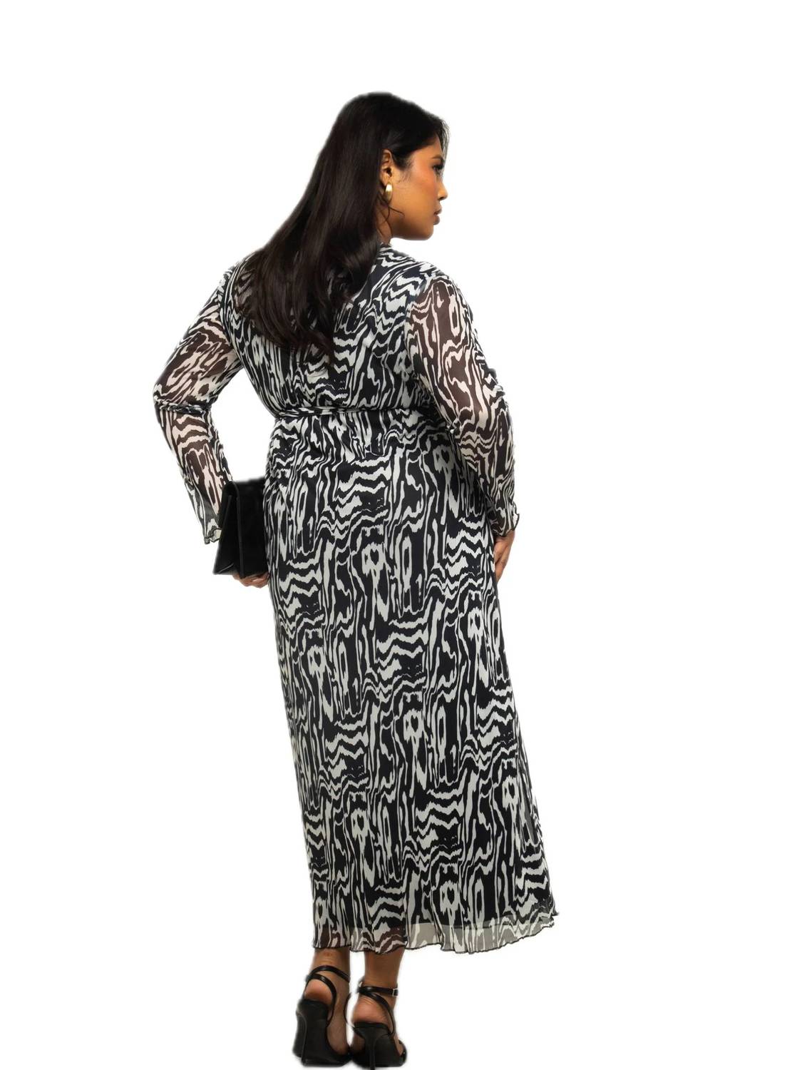 Fashion Szn Curve - Long Sleeve Monochrome Print Midi Dress