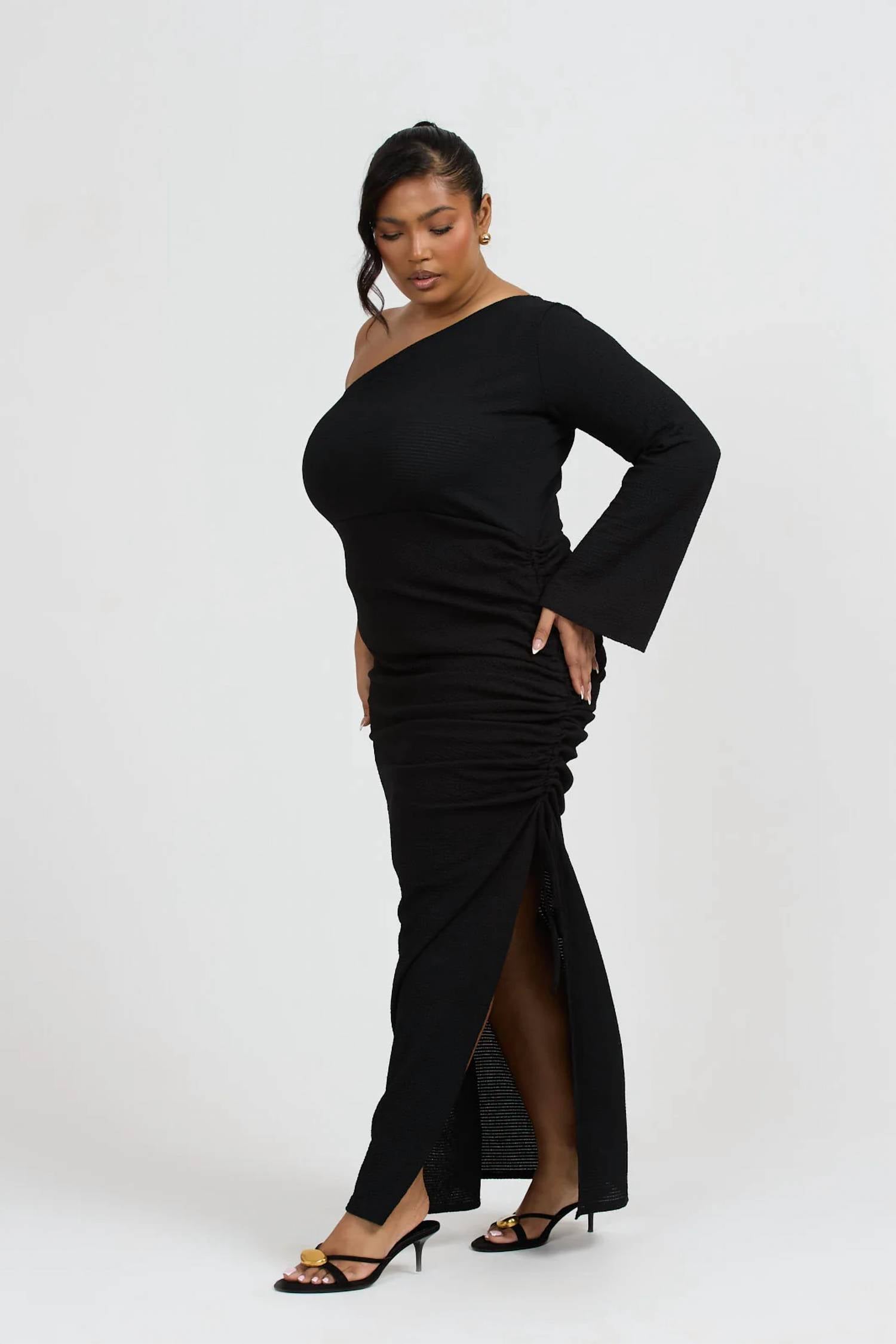 Fashion Szn Curve - One Shoulder Flare Sleeve Maxi Dress - Plus Size