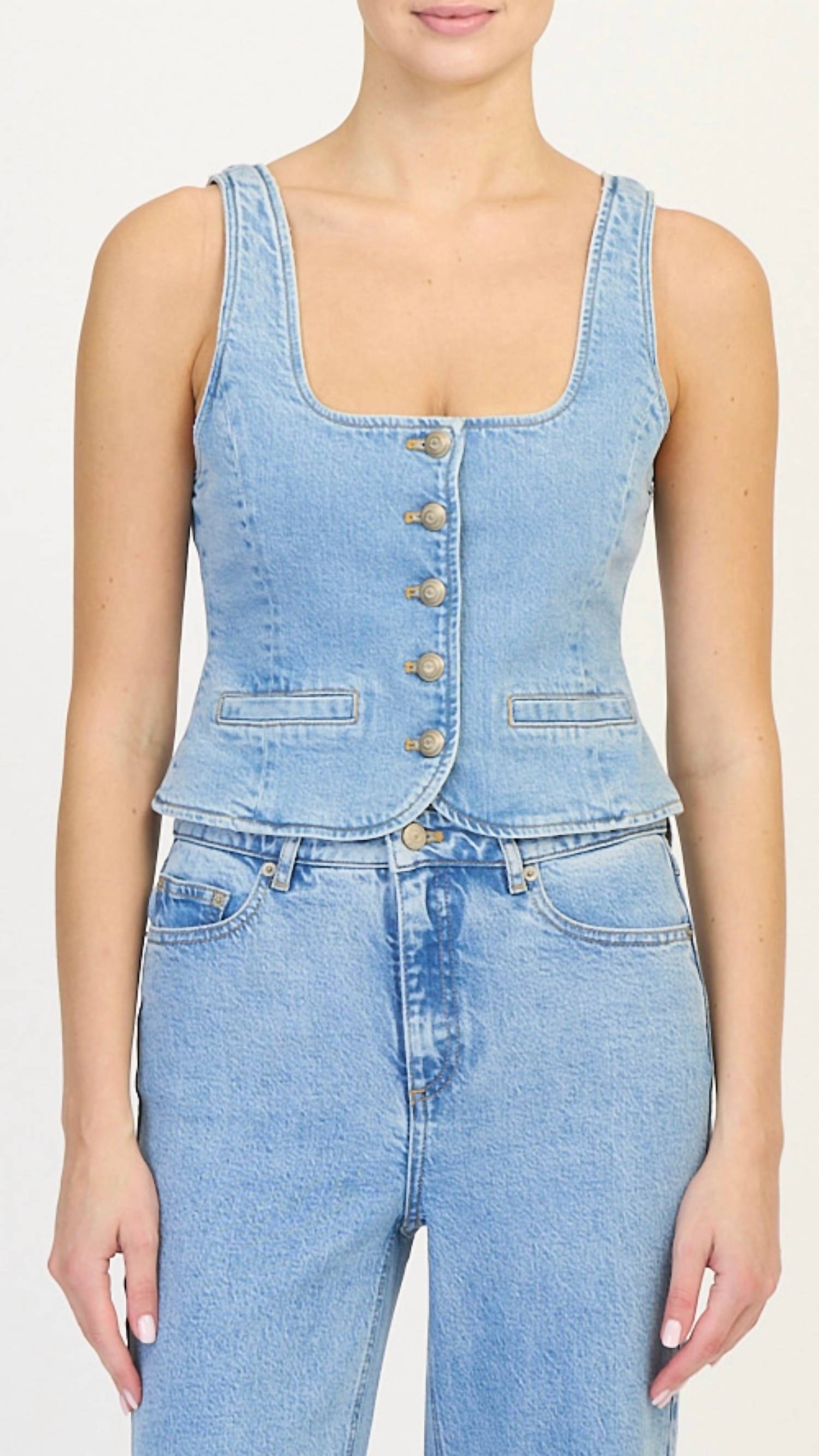cinq a sept Zephyr Denim Rowena Top in blue - women's t-shirt