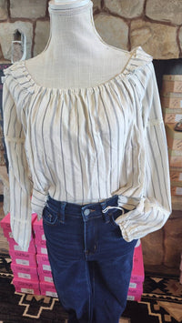 Hem & Thread Women's Striped Blouse in ivory - women's blouse