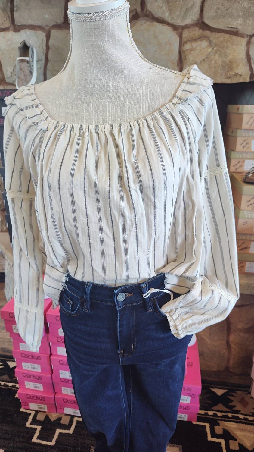 Hem & Thread Women's Striped Blouse in ivory - women's blouse
