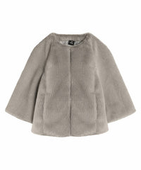 Echo - Collarless Faux Fur Jacket with Raglan Sleeve