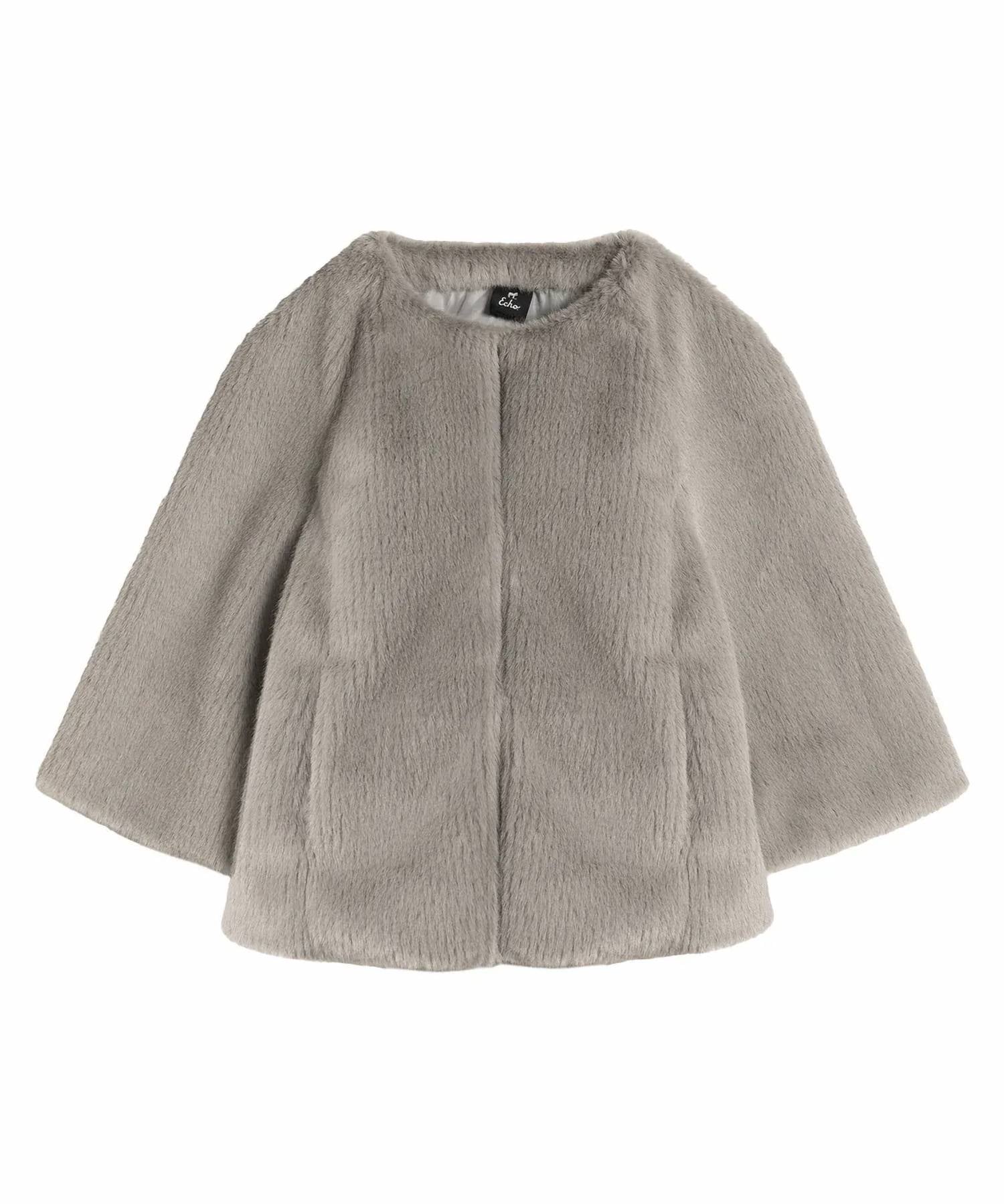 Echo - Collarless Faux Fur Jacket with Raglan Sleeve