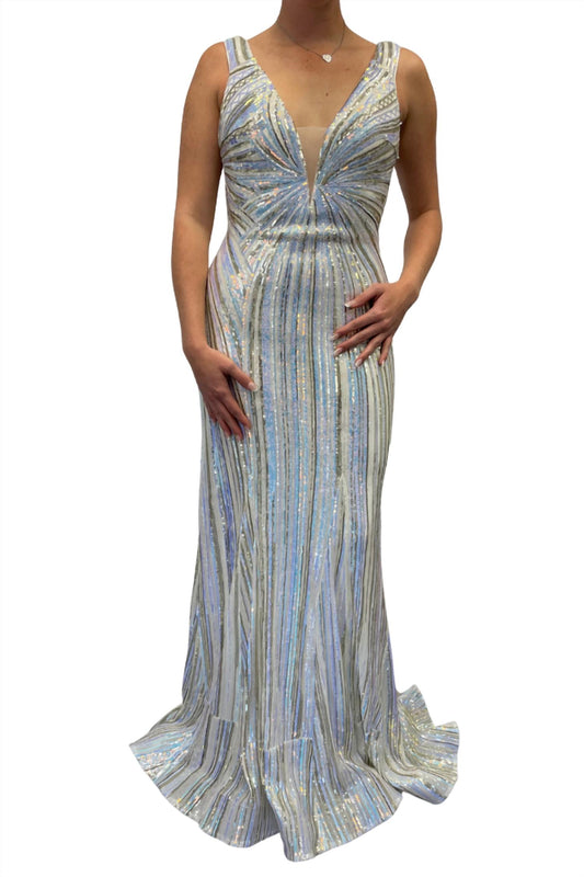 Jovani - V Neck Multi Color Sequin Gown