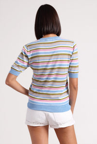 Minnie Rose - Short Sleeve Multi Stripe Top