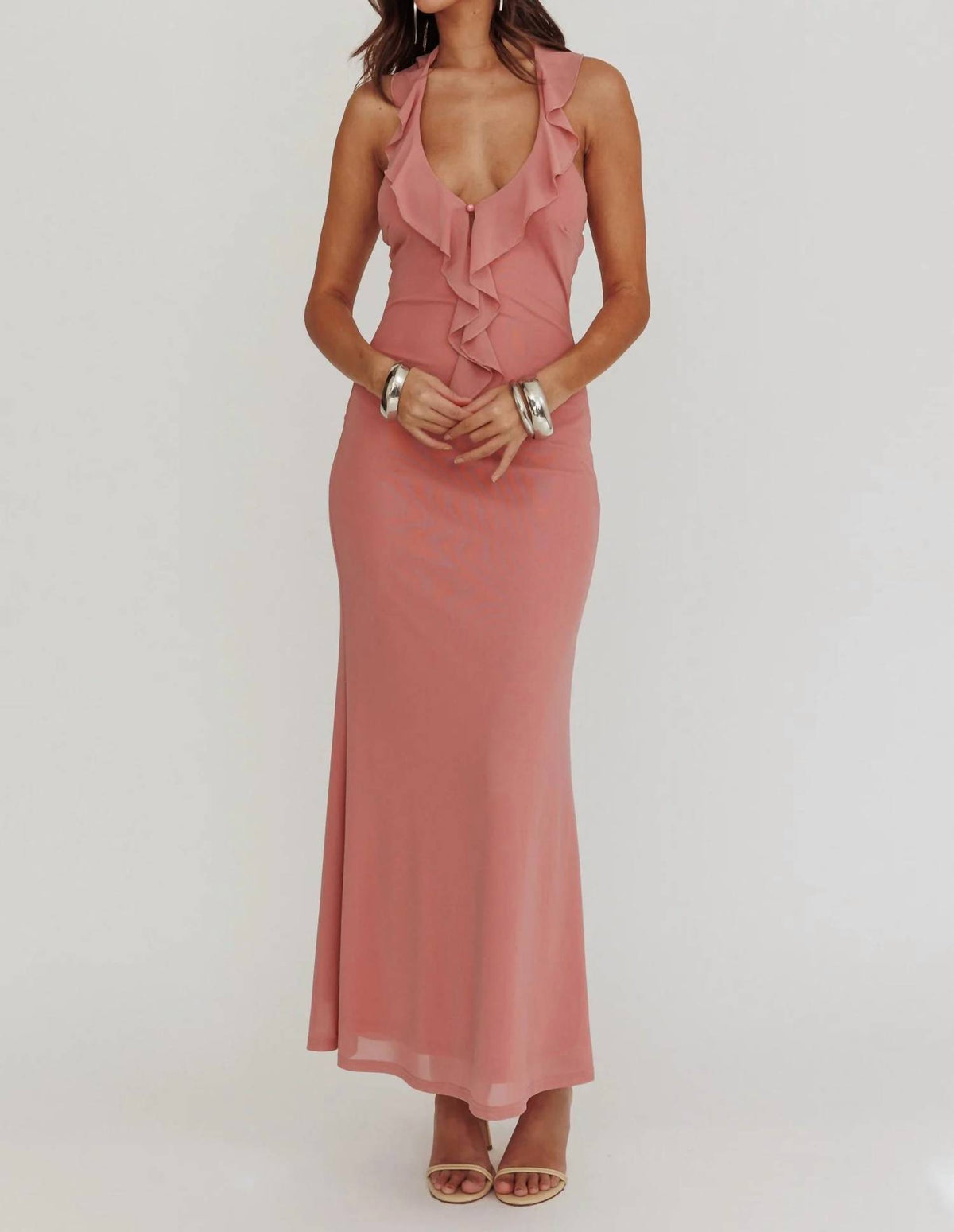 One & Only - Rosey Ruffle Front Maxi Dress