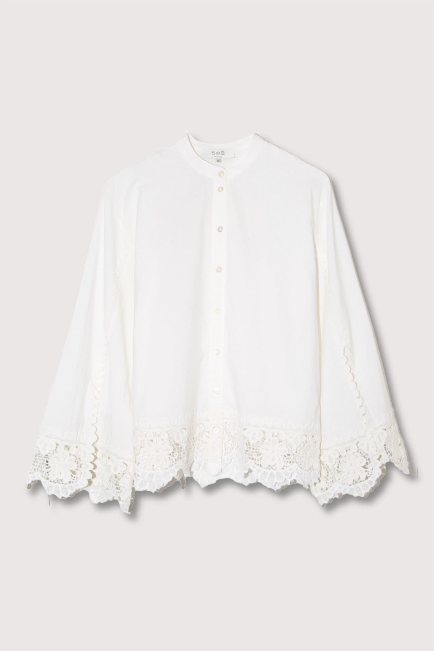 SEA Iyla Soutache Long Sleeve Blouse in white - women's shirt - view 4
