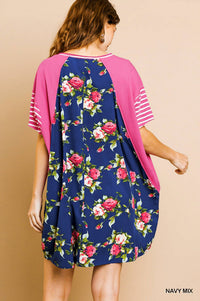 Umgee - Striped & Floral Pocket Dress