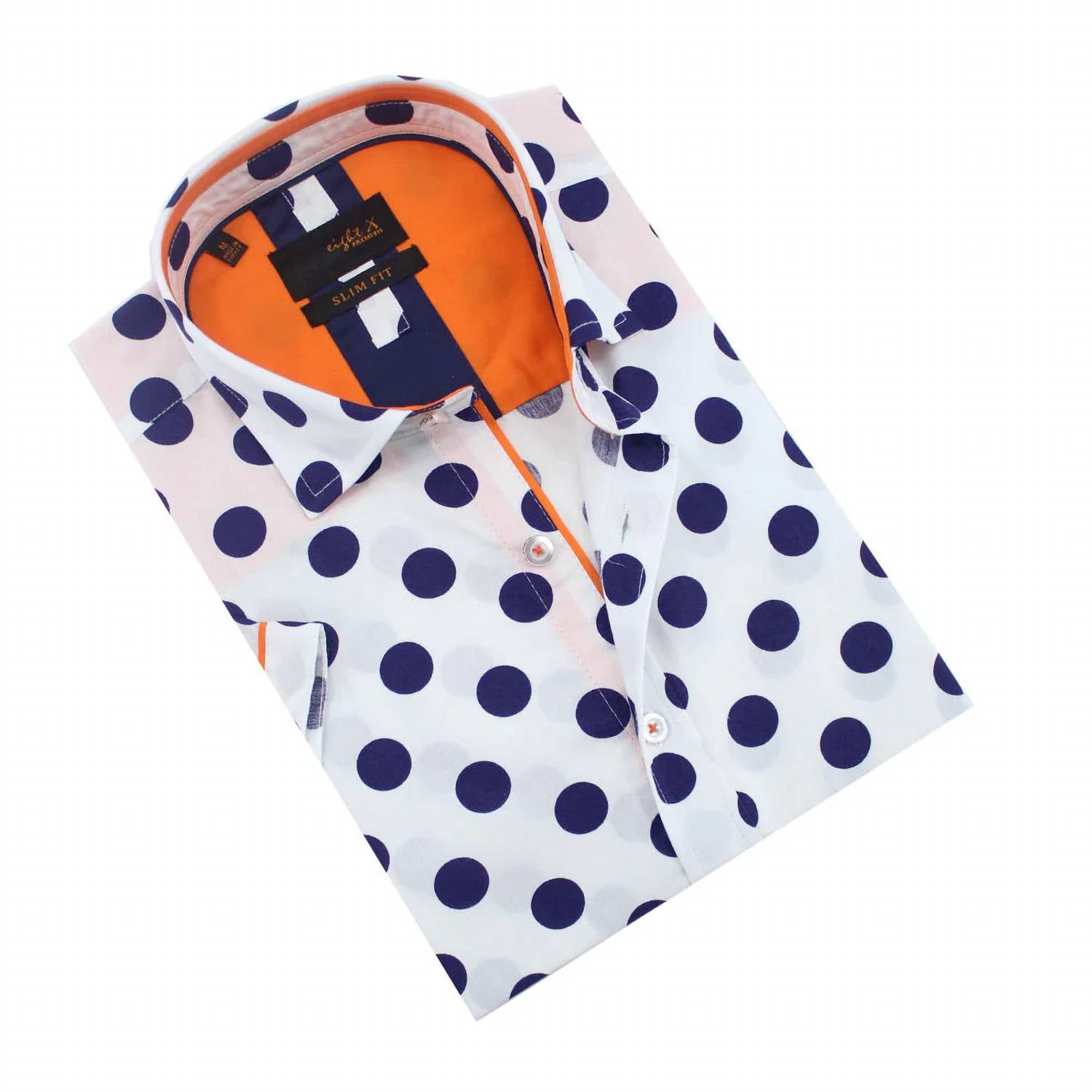 Eight X - Jet Polka Dot Short Sleeve Shirt With Trim