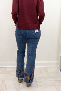 Gigi'S Boutique - Flare Leg Stretch Denim Pant With Embroidery