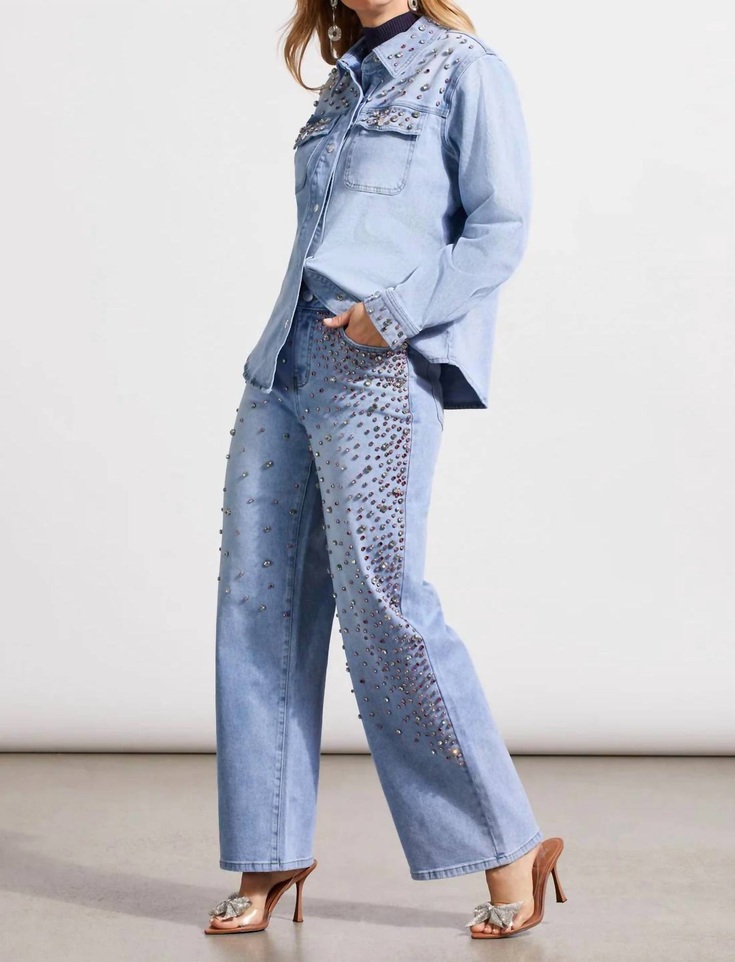 Tribal - Devri Denim Shirt With Rhinestone Details