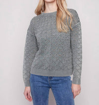 Charlie B - Cotton Blend Pointelle Crew Neck Sweater