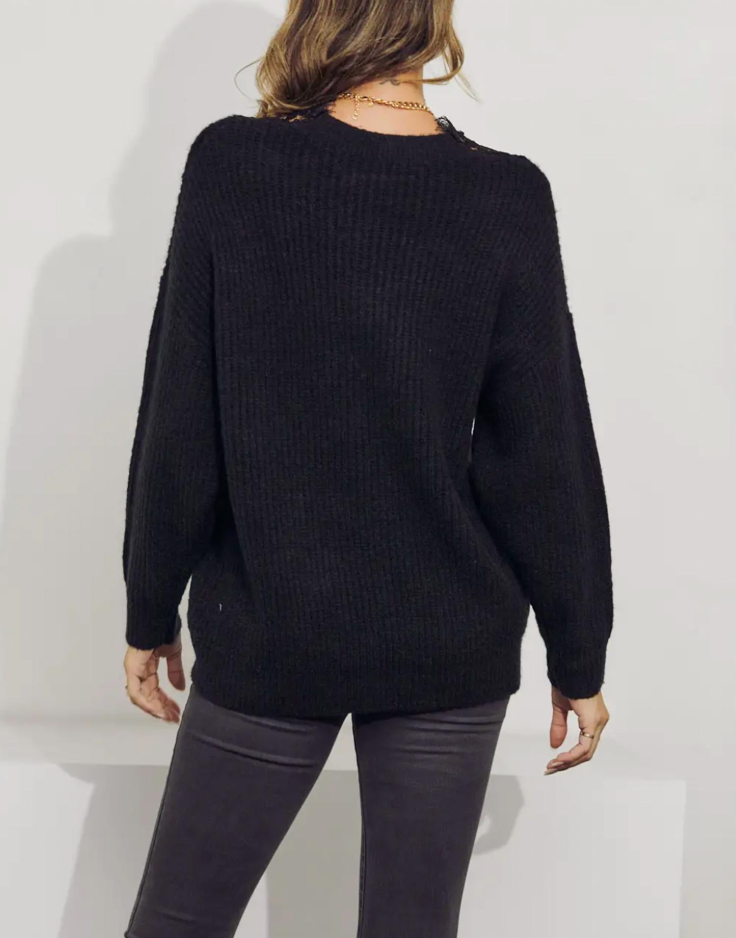 LACE-TRIMMED KNIT SWEATER