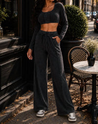 Surelymine - Sloane Mineral Wash Crop Top And Wide-leg Pants Set