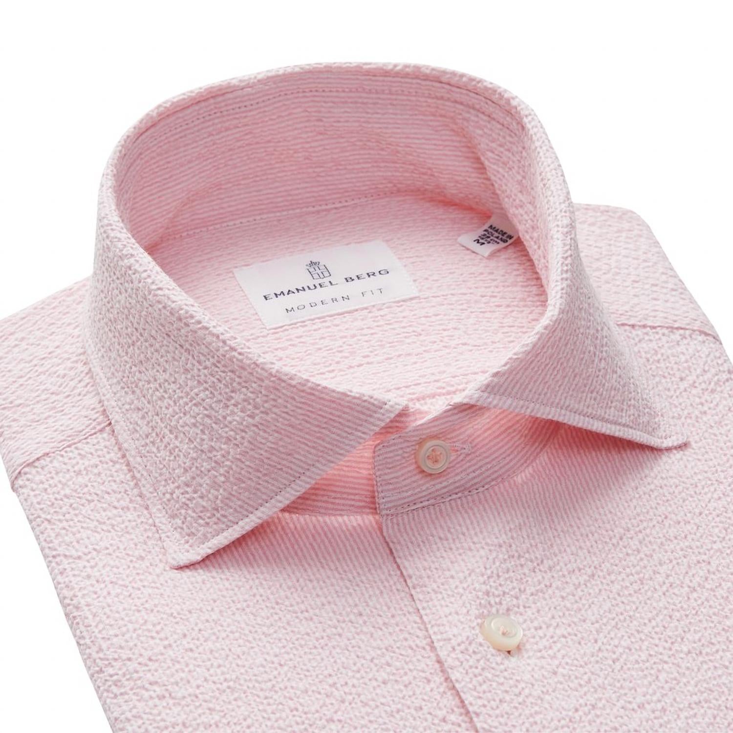 Emanuel Berg Byron Textured Crinkle Pin Stripe Shirt in light pastel pink - men's shirt - view 4
