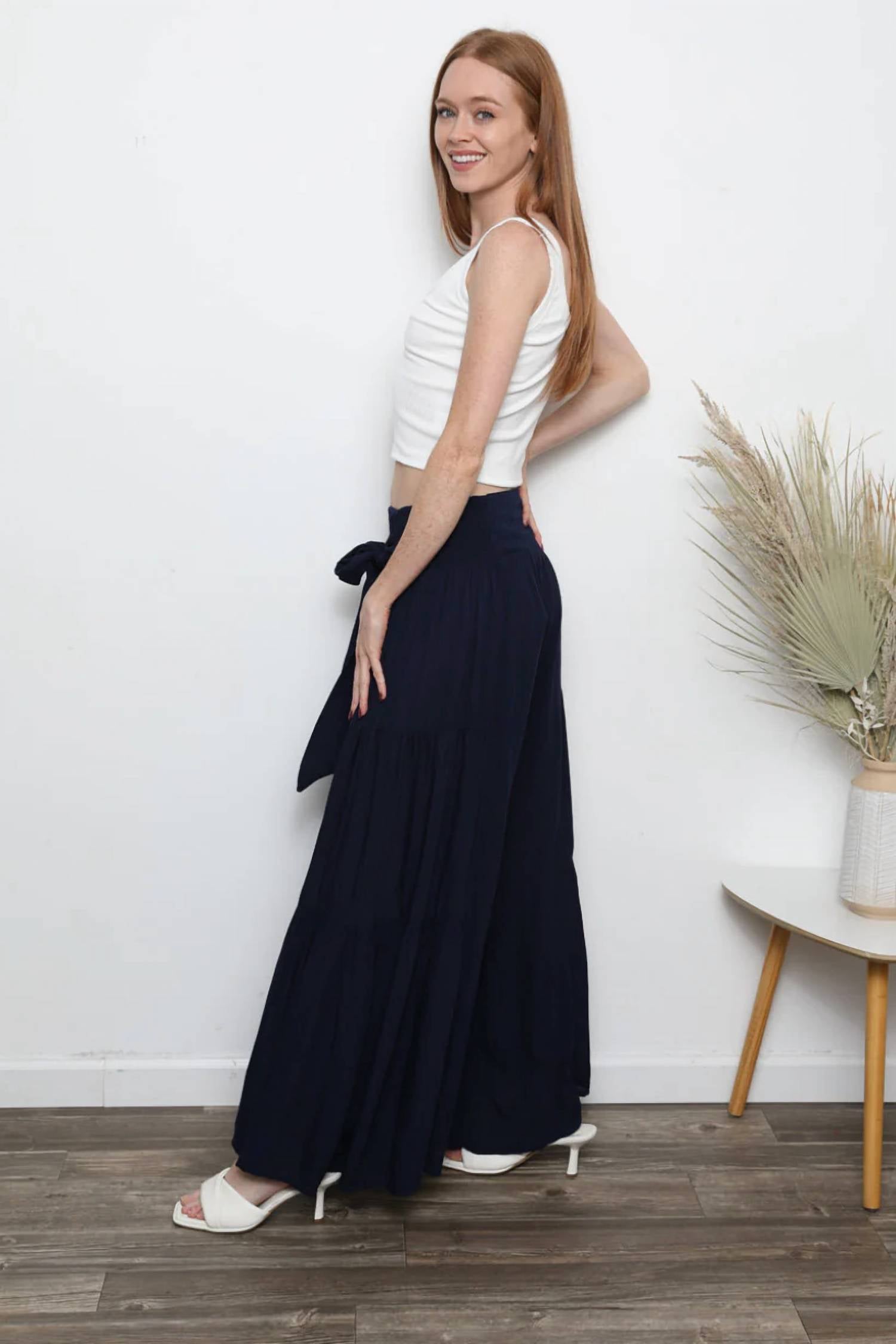 Angie - Boho Tie Waist Tiered Pants
