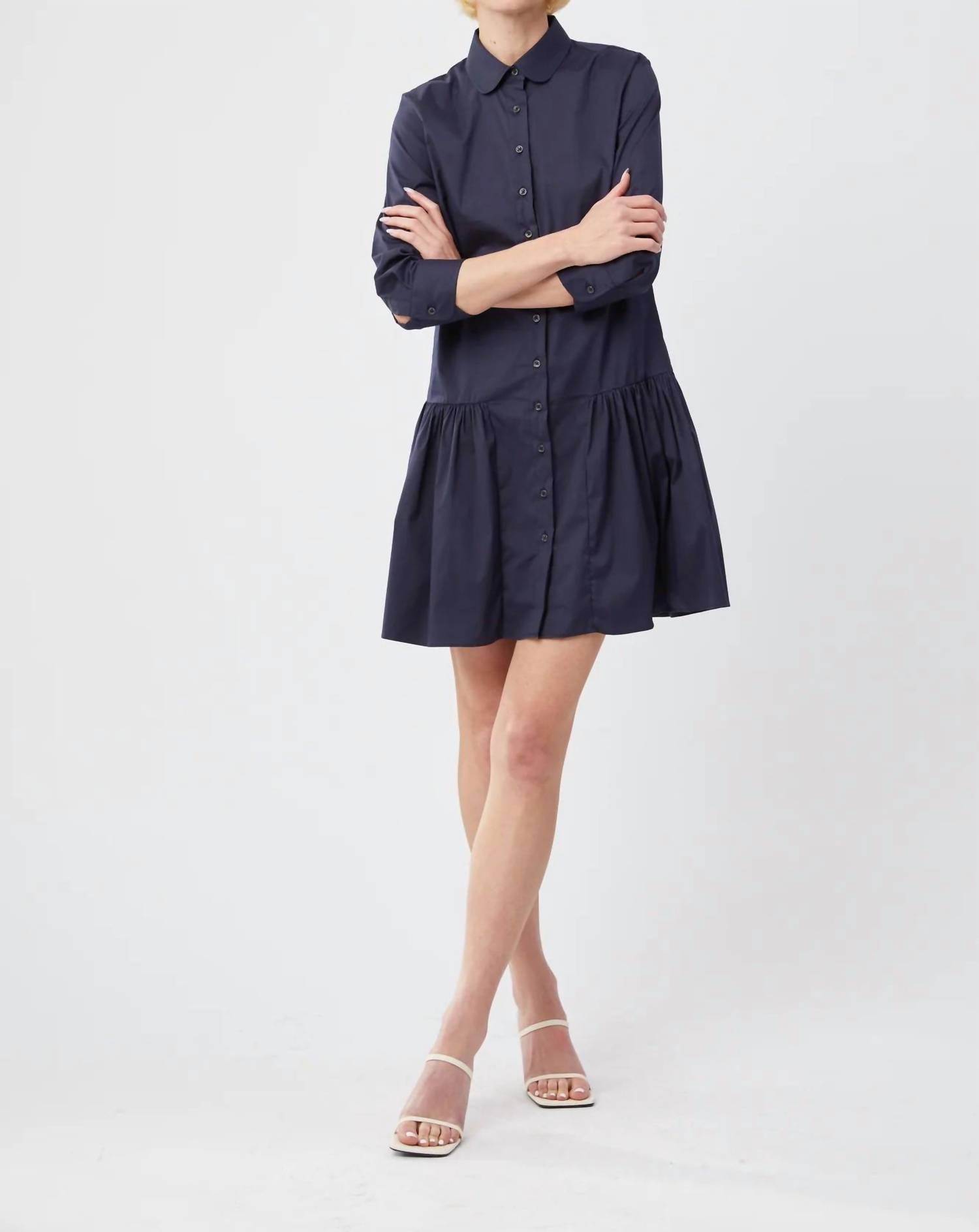 THE SHIRT Drop Waist Shirt Dress in navy - women's dress