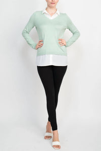 Adrianna Papell - V-neck Layered Twofer Sweater