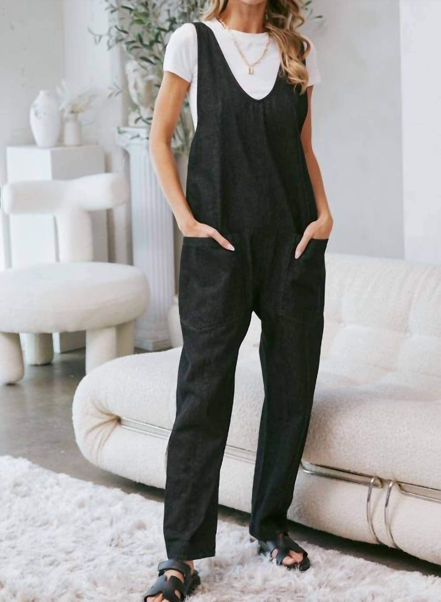 Sweet Lovely by Jen Day Dreamer Denim Overall Jumpsuit in vintage black - women's pants