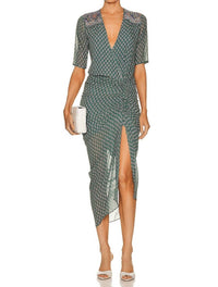 Veronica Beard Mariposa Midi Wrap Dress in seaglass multi - women's dress