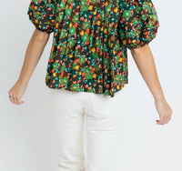 Karlie Floral Button Pleat Top in brown multi - women's blouse - detail view
