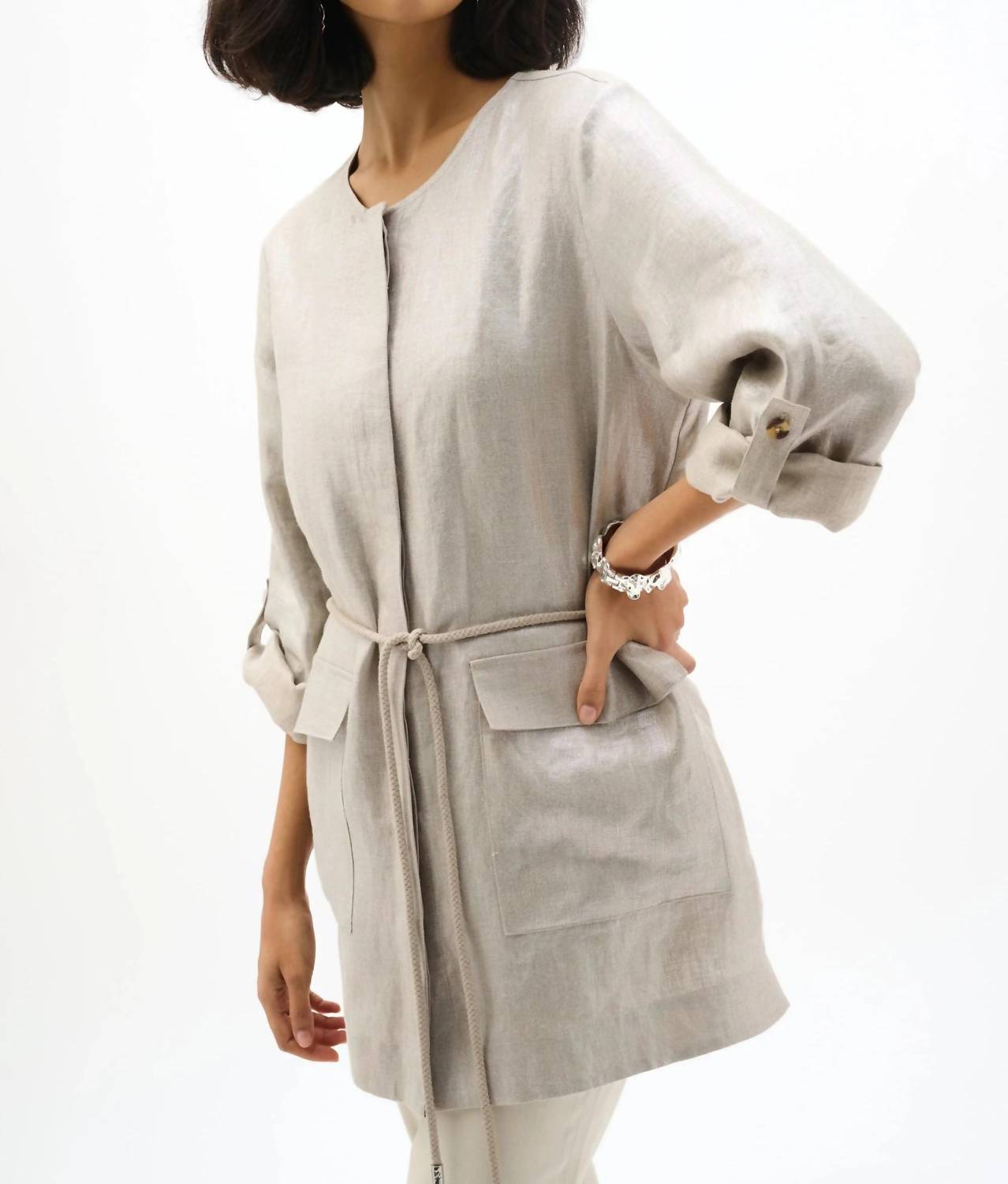 Joseph Ribkoff - Waist Tie Foiled Linen Jacket