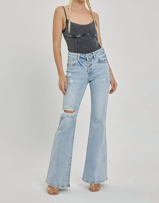 Risen - Mid Rise Button Down Flare Jeans