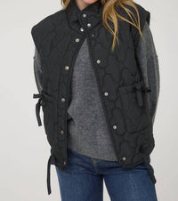 Blu Pepper - Tie-detail Snap-button Quilted Puffer Western Vest