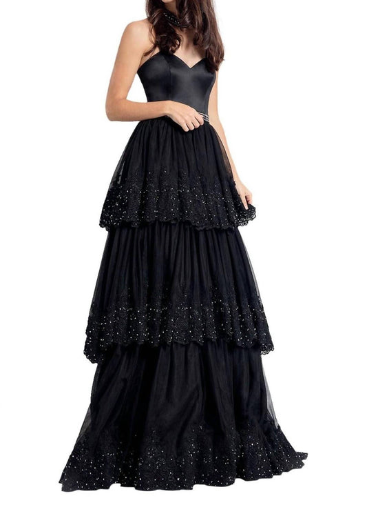 Rachel Allan - Lace Appliqued Strapless Gown
