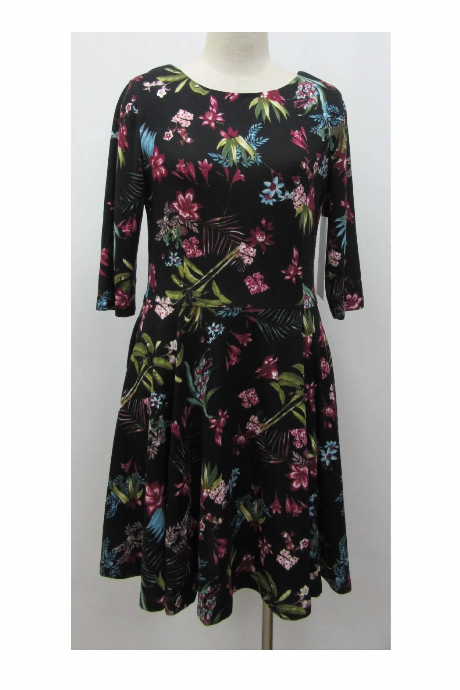 Papillon - Women's Floral Print Fit And Flare Sweater Dress