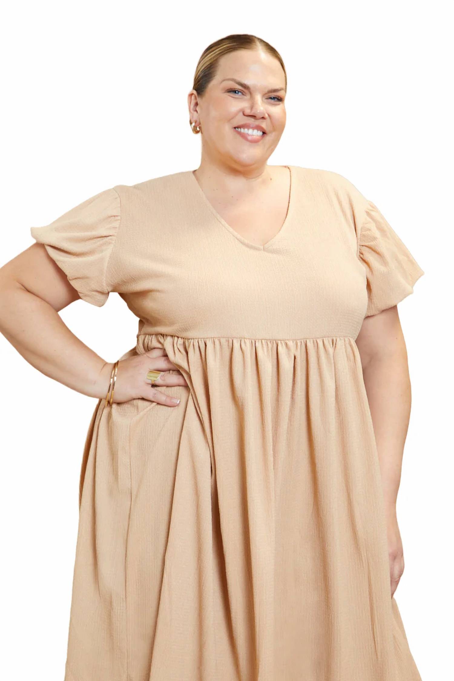 Fashion Szn Curve - Puff Sleeve Smock Dress - Plus