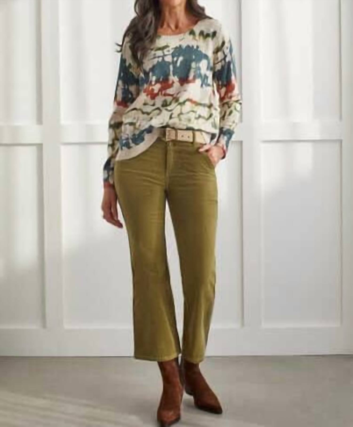 Tribal - Corduroy Wide Hem Slit Pants