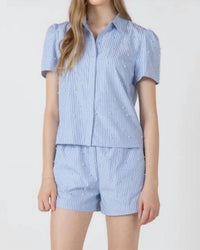 Dex Clothing - Women's Pearl Detail Button Up Shirt