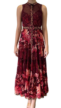 HEMANT & NANDITA Aafa Long Maxi Dress in red beige - women's dress - alternate view