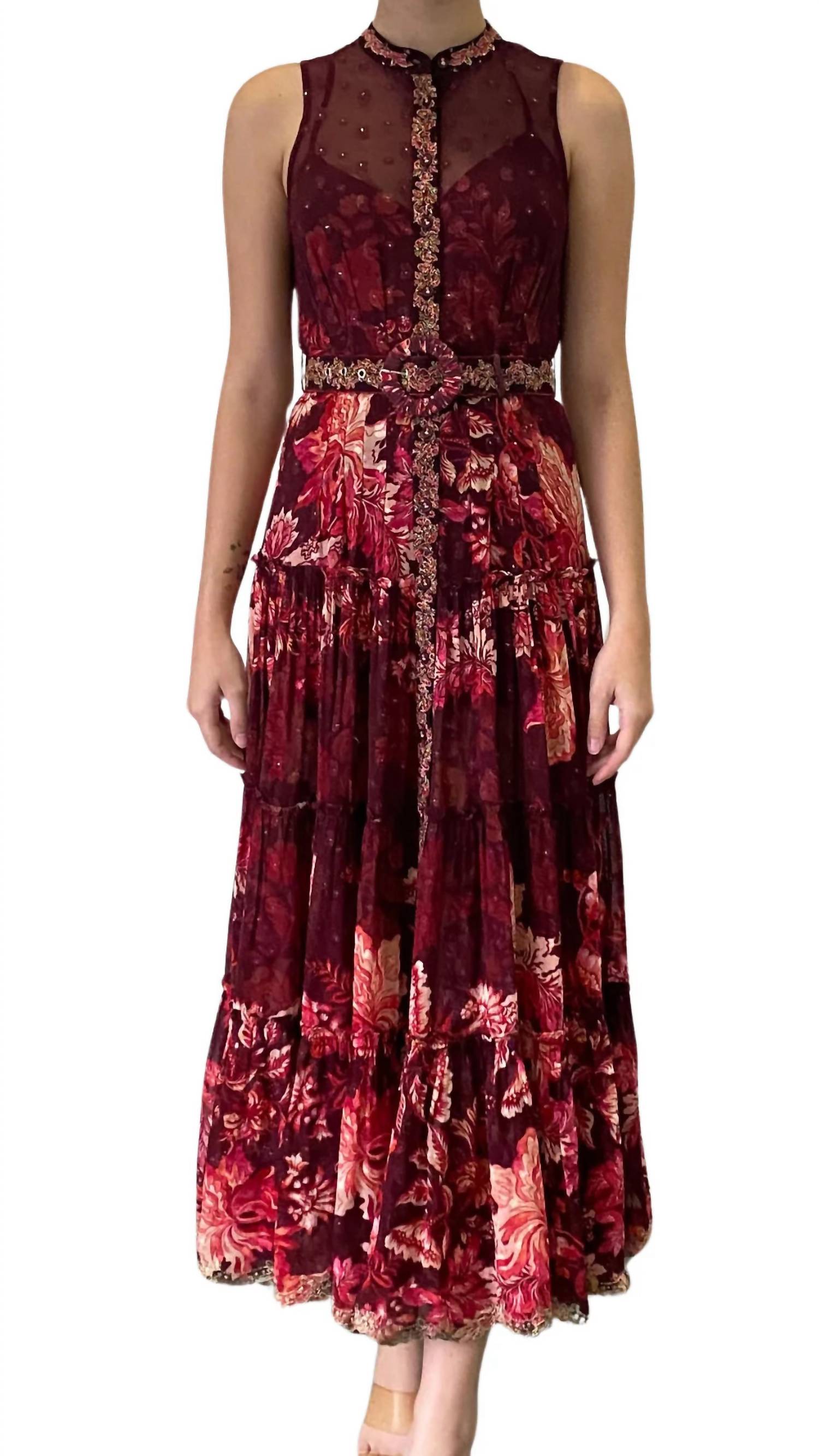 HEMANT & NANDITA Aafa Long Maxi Dress in red beige - women's dress - alternate view