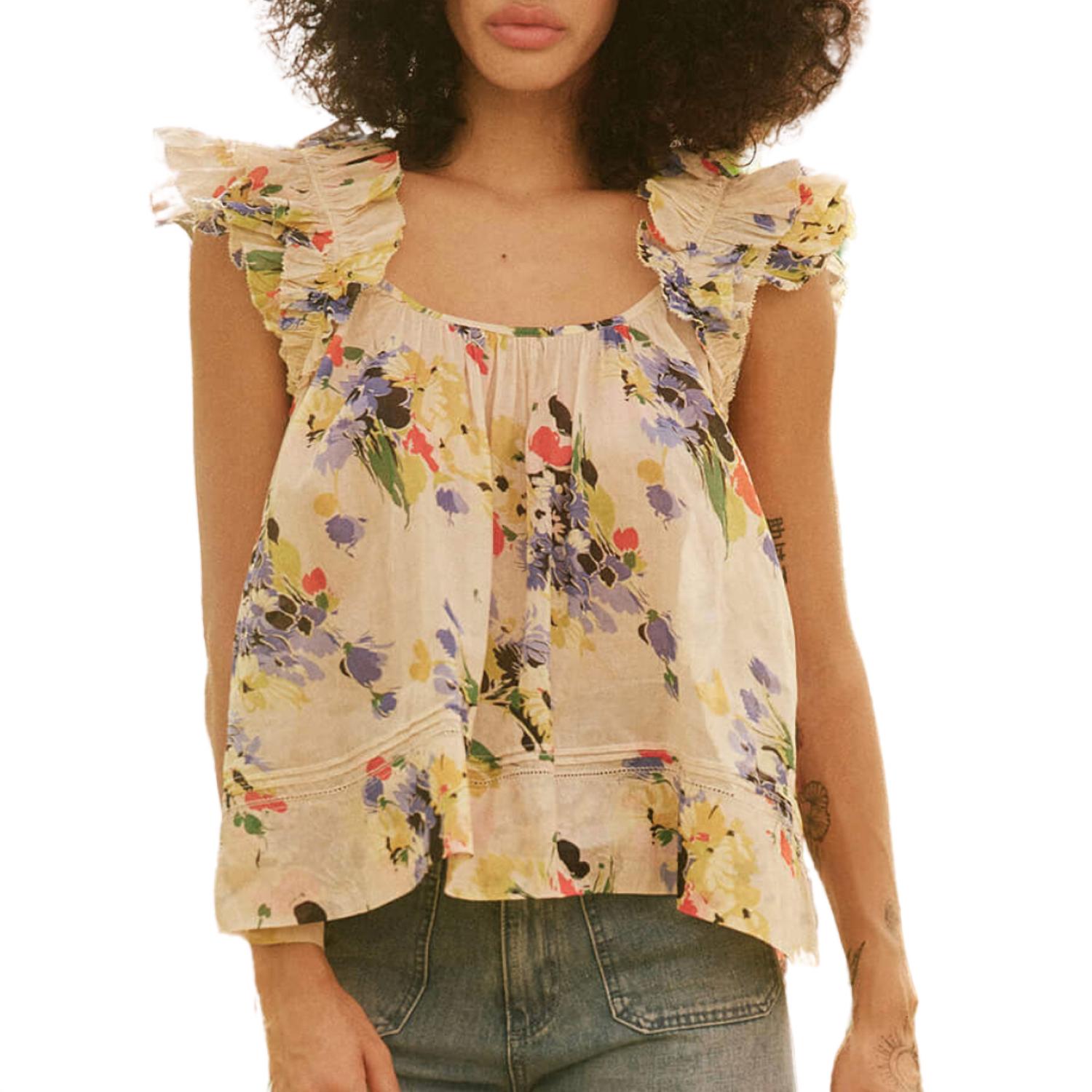 THE GREAT. Women's The Dove Top in bright grove floral - women's blouse